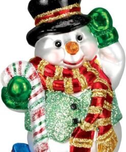 Old World Candy Cane Snowman Glass Ornament