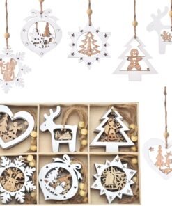 24 Wooden Rustic Farmhouse Christmas Tree Ornaments