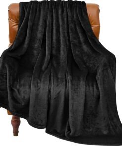 Soft Black Fleece Blanket Plush Throw for Couch