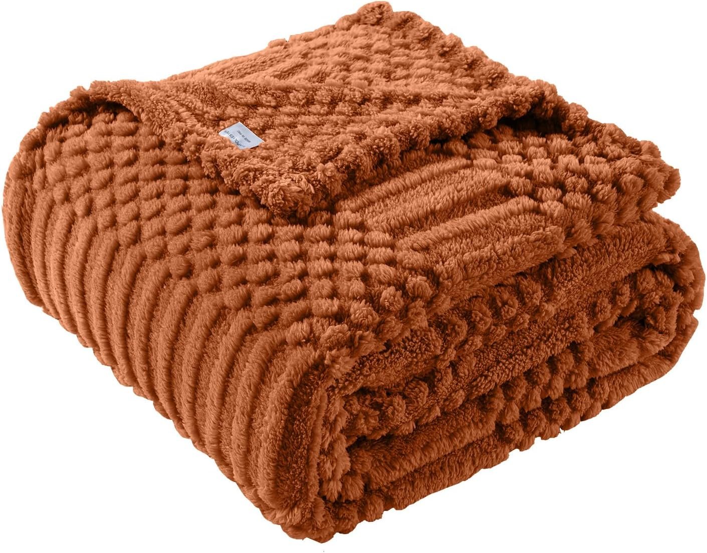 Soft Fluffy Rust Fleece Throw Blanket for Sofa