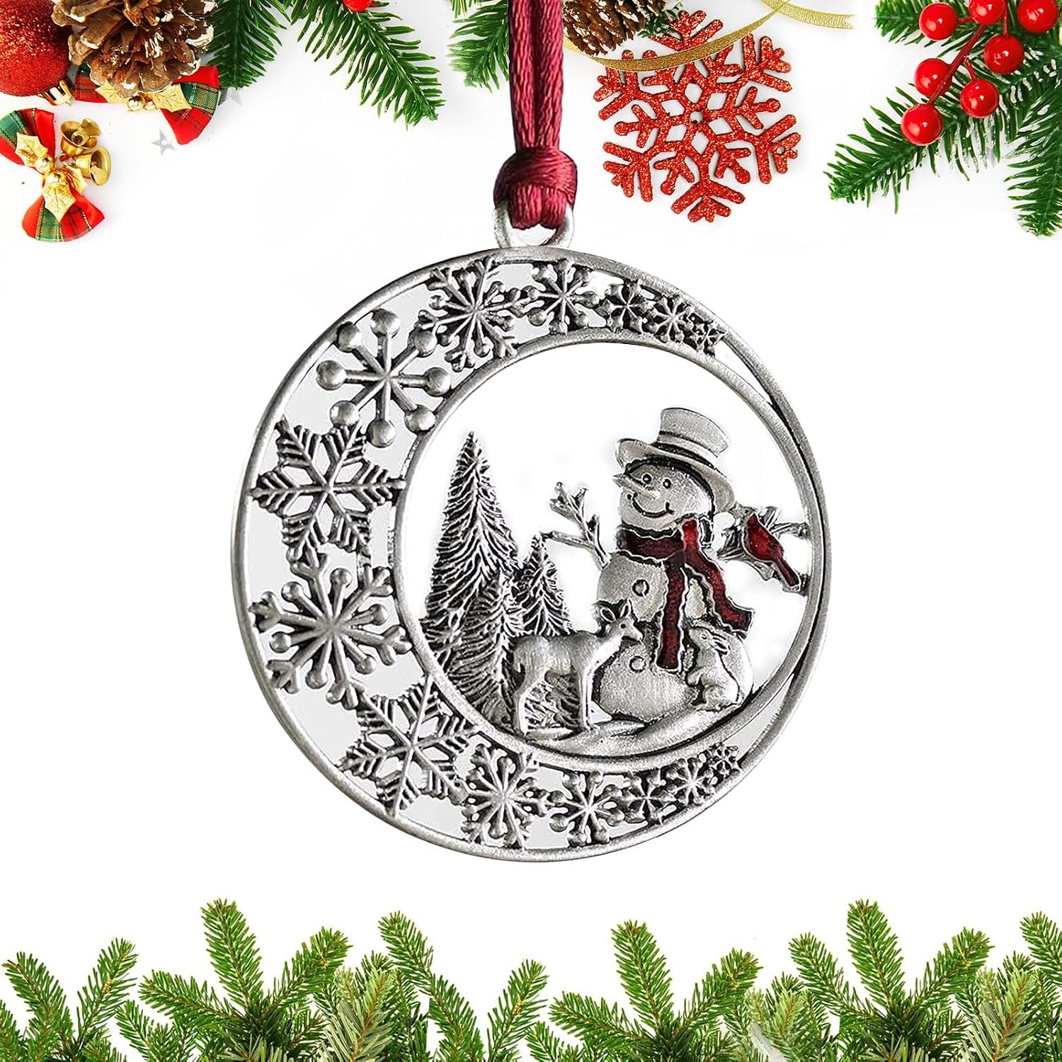 Handcrafted Solid Pewter Snowman Christmas Ornament