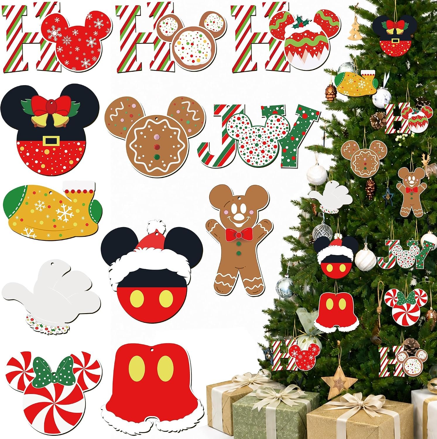 Wooden Mouse Ornaments Set for Christmas Tree