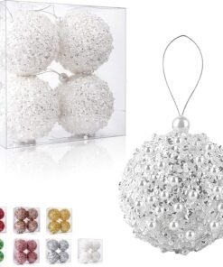 Shatterproof White Christmas Ornaments, 4-Piece Set