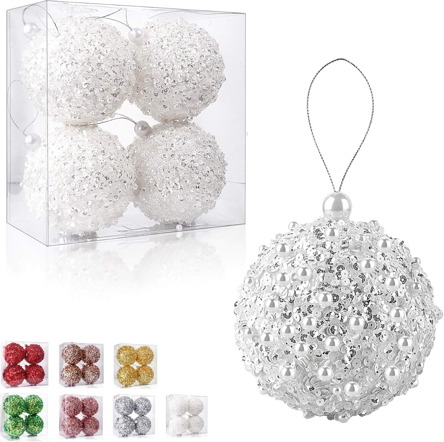 Shatterproof White Christmas Ornaments, 4-Piece Set