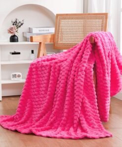 Hot Pink Fuzzy Jacquard Throw Blanket Gift
