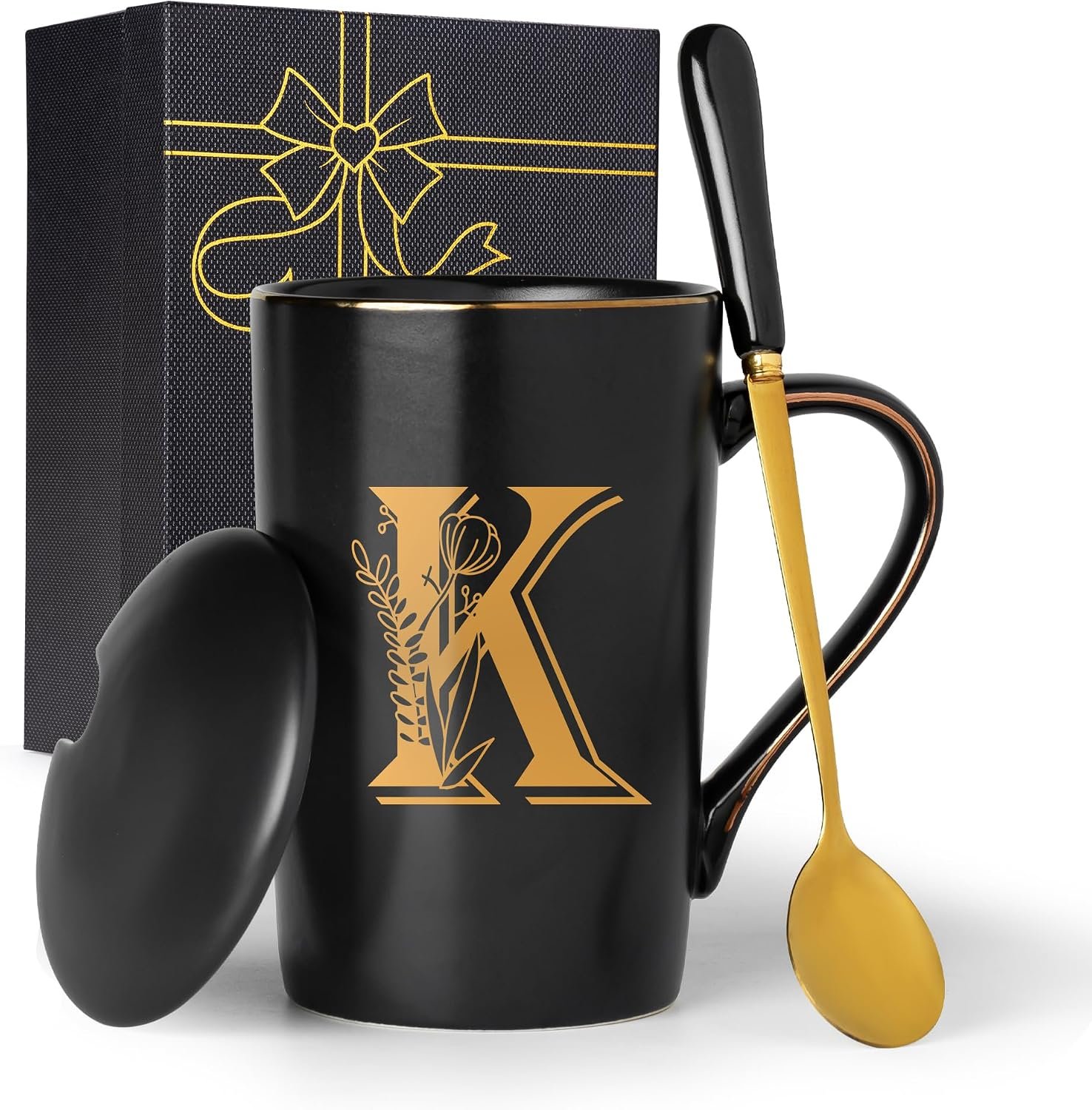 Personalized Letter K Initial Flower Coffee Mug
