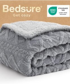 Warm Grey Sherpa Fleece Blanket Throw
